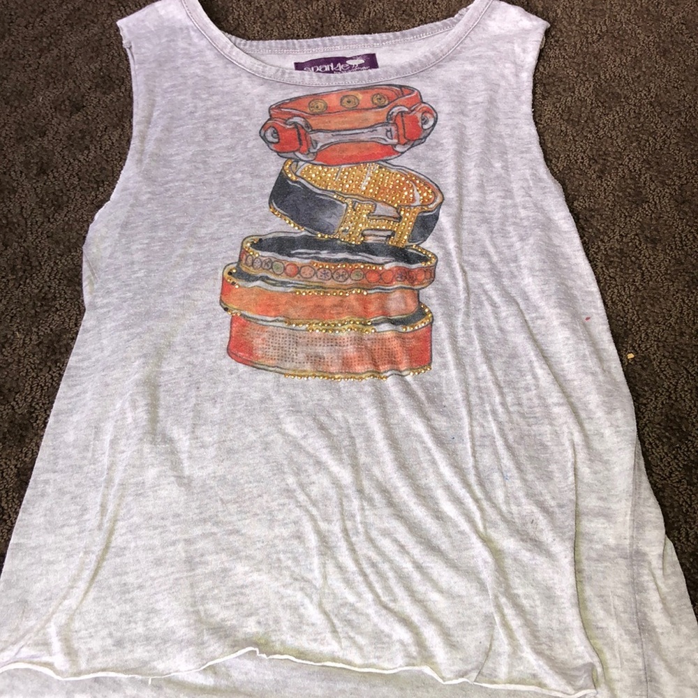 Sparkle gray tank top with Hermes bracelet design with gold studs- size girls 10